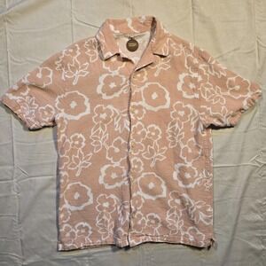 Common People Pink Short Sleeve Button-Down Shirt Men's Small Pink/White